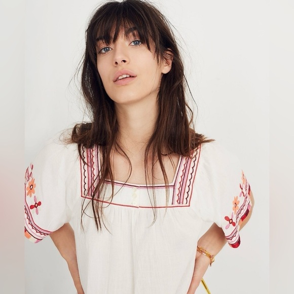 MADEWELL Embroidered Sandblossom Top White Square Neck Size XS - Picture 3 of 11